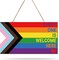 Everyone Is Welcome Here Wooden Hanging Sign LGBTQ Rainbow Door Sign Hanger Gay Lesbian Pride Wall Decorations for Pride Parade Wall Art Front Door Home Decor
